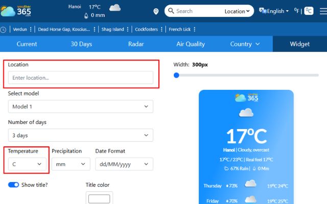 Customize the location and temperature unit