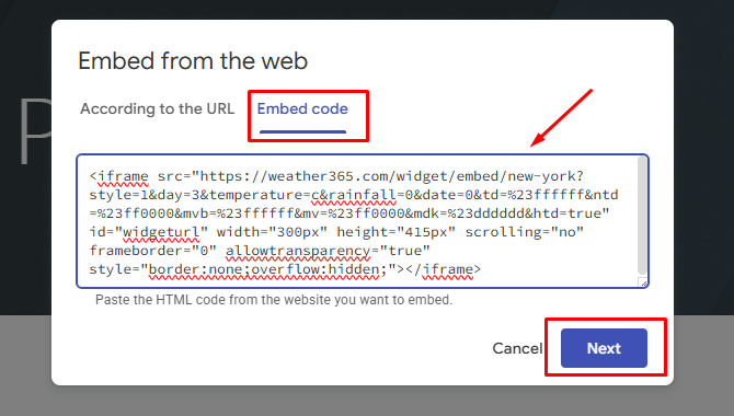 Paste the code into the embed code block