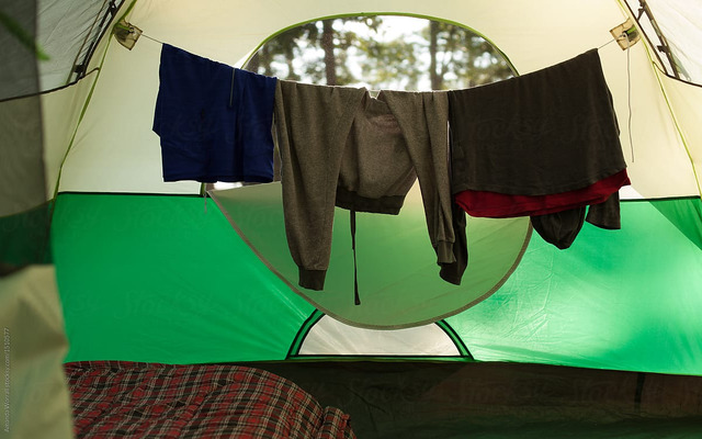 Hang up clothes in the tent