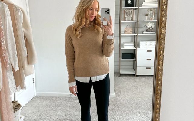  Slim straight pants with a cashmere sweater