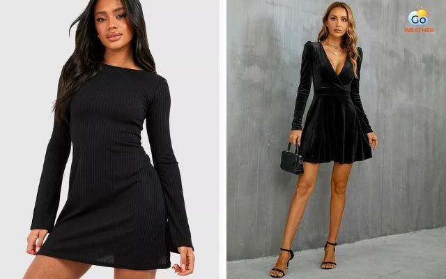  A long sleeve black flared skater dress