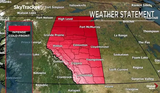 20-Degree Temperature Fall, Strong Wind And Snow Likely In Regions of Alberta